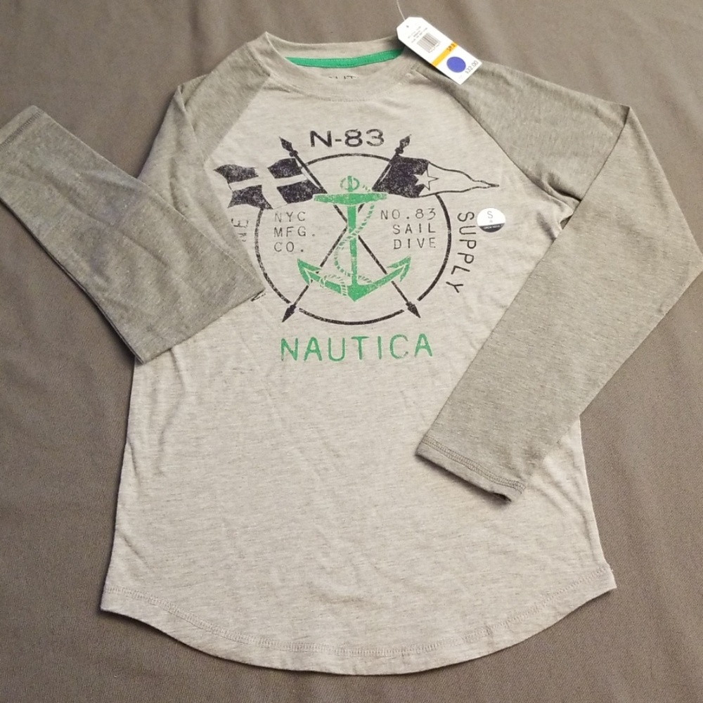 Boys Nautica Long Sleeve Gray Shirt Szie S/P 8 New